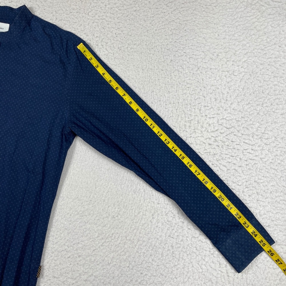Billy Reid Shirt Mens Medium Blue Slim Fit Band Collar Microprint Made in Italy - Picture 6 of 9